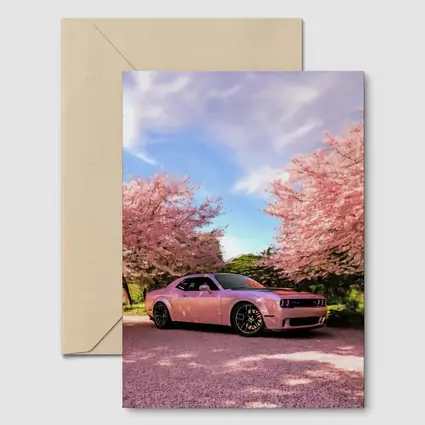 Dodge Challenger Pink Under Cherry Blossom Trees
