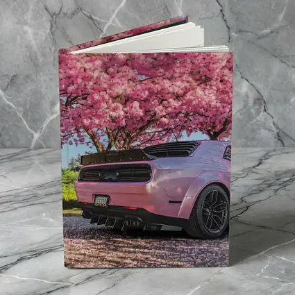 Pink Dodge Challenger Under Blooming Sakura Tree