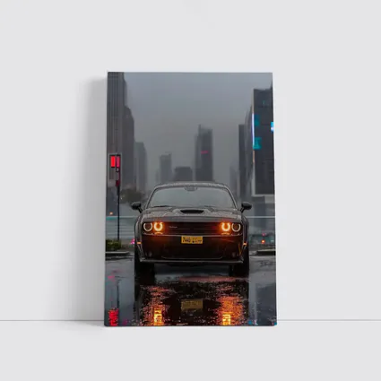 Dodge Challenger Rainy City Night Street
