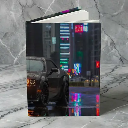 Dodge Challenger Black Rainy Neon City Street