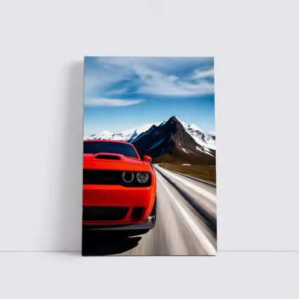 Dodge Challenger Red Speeding Mountain Road