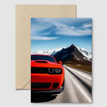 Dodge Challenger Red Speeding Mountain Road