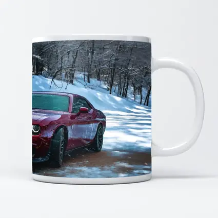 Dodge Challenger Red Car Snowy Forest Road