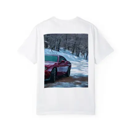 Dodge Challenger Red Car Snowy Forest Road