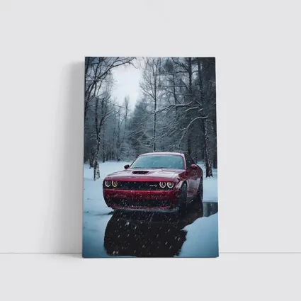 Dodge Challenger SRT Red Snowy Forest