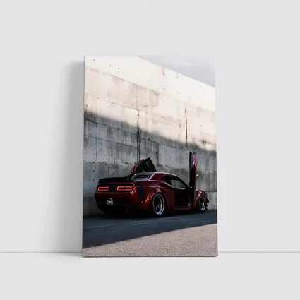 Red Dodge Challenger Wide Body Concrete Wall