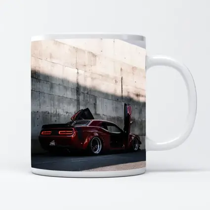 Red Dodge Challenger Wide Body Concrete Wall