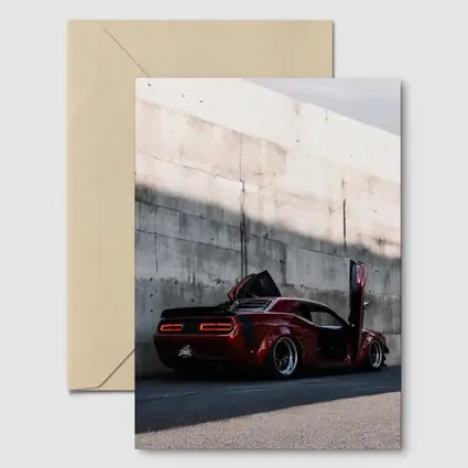 Red Dodge Challenger Wide Body Concrete Wall