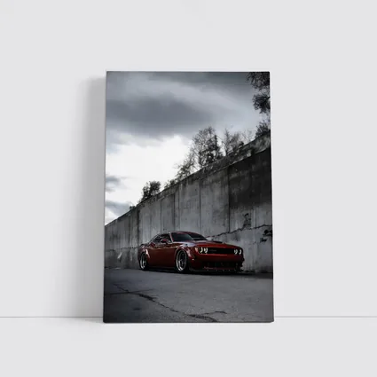 Dodge Challenger Red Wide Body Concrete Wall