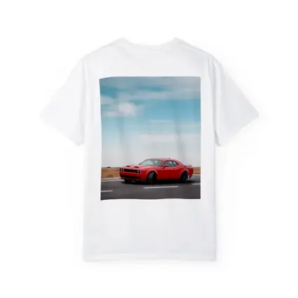 Red Dodge Challenger Speeding On Open Road