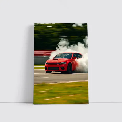 Red Dodge Charger Burnout on Track