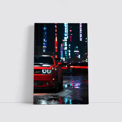 Dodge Challenger SRT Red Neon City Night