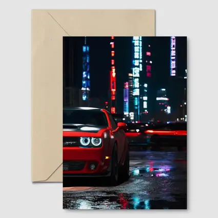 Dodge Challenger SRT Red Neon City Night