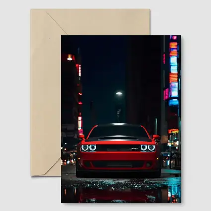 Dodge Challenger SRT Red Night City Street