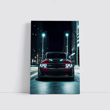Dodge Challenger Red Stripes City Night Street