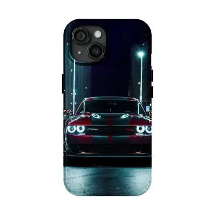 Dodge Challenger Red Stripes City Night Street