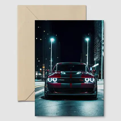 Dodge Challenger Red Stripes City Night Street