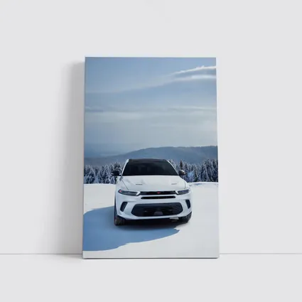 Dodge Hornet White SUV Snowy Winter Landscape