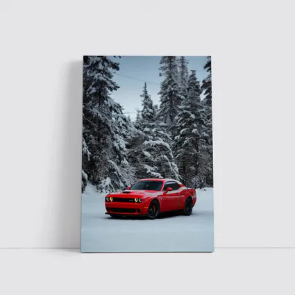 Dodge Challenger SRT Red Snow Winter Forest
