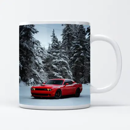 Dodge Challenger SRT Red Snow Winter Forest