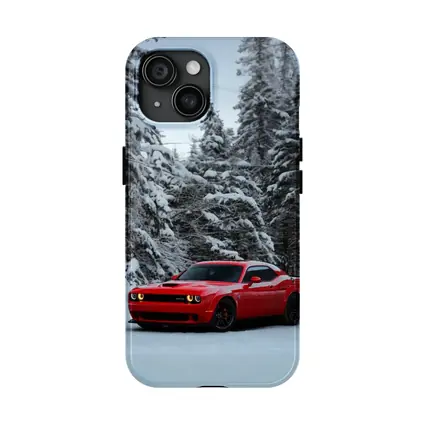 Dodge Challenger SRT Red Snow Winter Forest