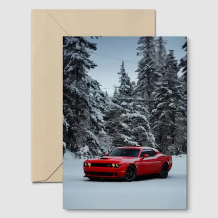 Dodge Challenger SRT Red Snow Winter Forest