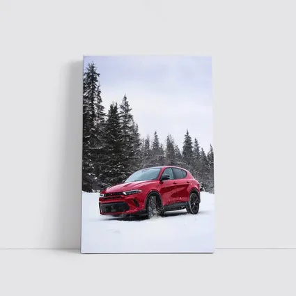 Dodge Hornet Red SUV Snowy Winter Forest