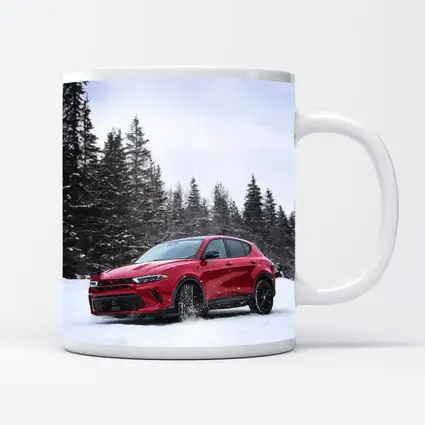 Dodge Hornet Red SUV Snowy Winter Forest