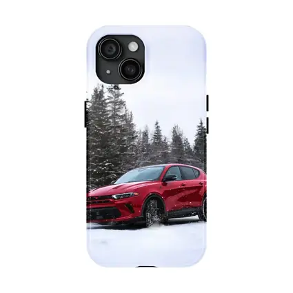 Dodge Hornet Red SUV Snowy Winter Forest
