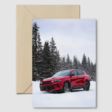 Dodge Hornet Red SUV Snowy Winter Forest