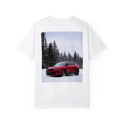 Dodge Hornet Red SUV Snowy Winter Forest
