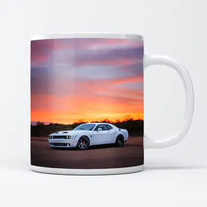 Dodge Challenger White Muscle Car Sunset Sky