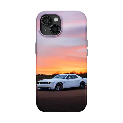 Dodge Challenger White Muscle Car Sunset Sky