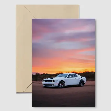 Dodge Challenger White Muscle Car Sunset Sky