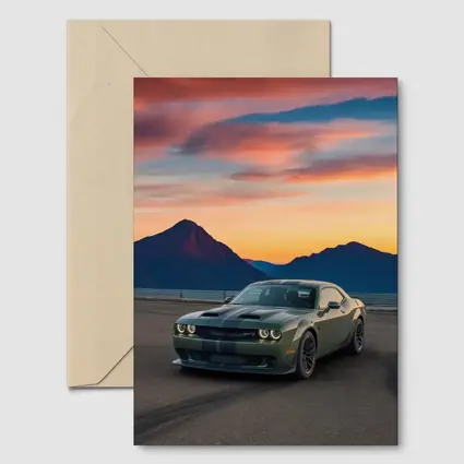 Dodge Challenger Muscle Car Sunset Mountains