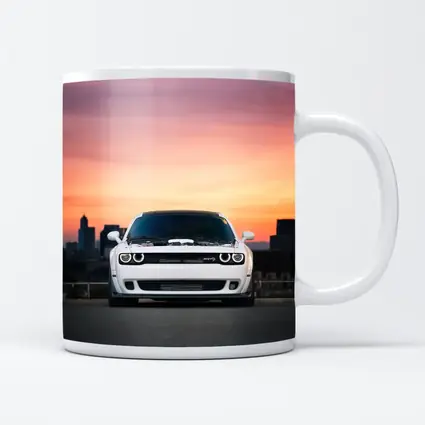 Dodge Challenger White Muscle Car Sunset City