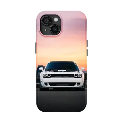 Dodge Challenger White Muscle Car Sunset City