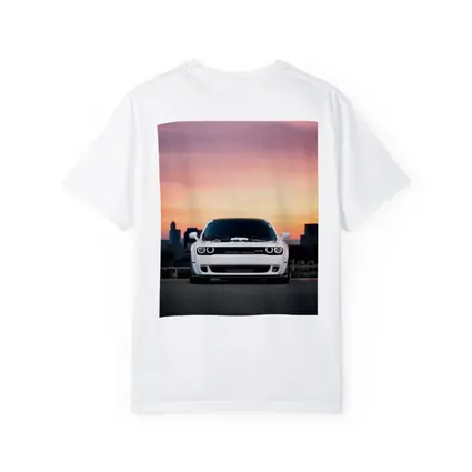 Dodge Challenger White Muscle Car Sunset City
