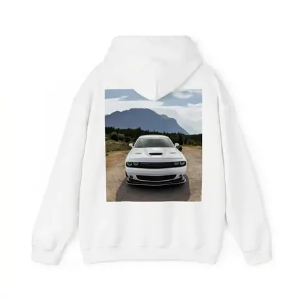 White Dodge Challenger Front View Mountain Road