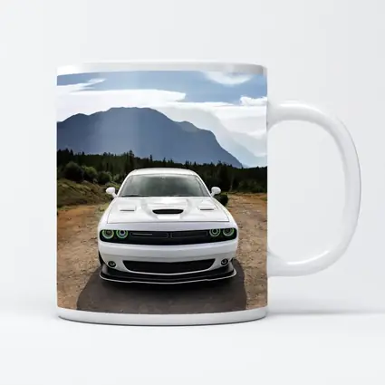 White Dodge Challenger Front View Mountain Road