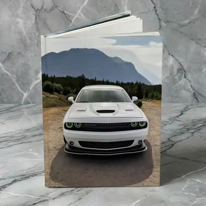 White Dodge Challenger Front View Mountain Road