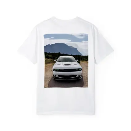 White Dodge Challenger Front View Mountain Road