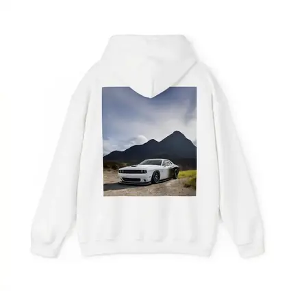 Dodge Challenger White Muscle Car Mountain Backdrop