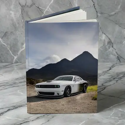 Dodge Challenger White Muscle Car Mountain Backdrop