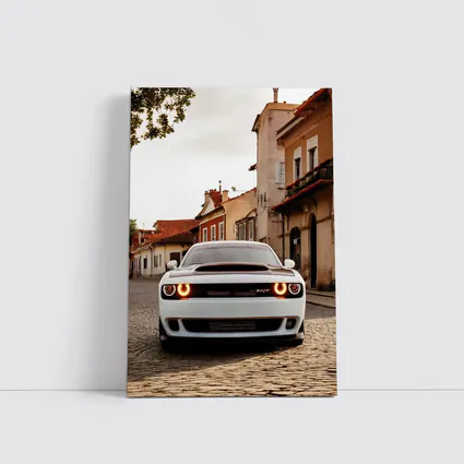 Dodge Challenger SRT White Cobblestone Street