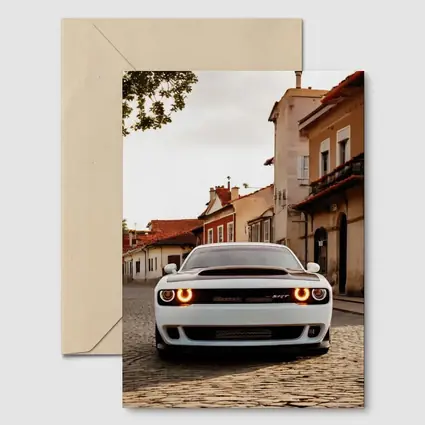Dodge Challenger SRT White Cobblestone Street