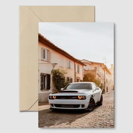 Dodge Challenger SRT White Cobblestone Street