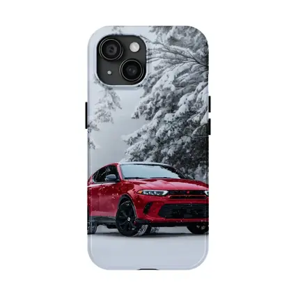 Dodge Hornet Red SUV Snowy Winter Forest