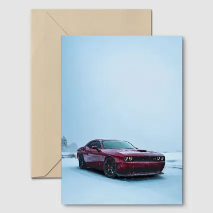 Dodge Challenger Red Muscle Car Snowy Winter