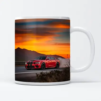 Dodge Charger Red Muscle Car Sunset Road